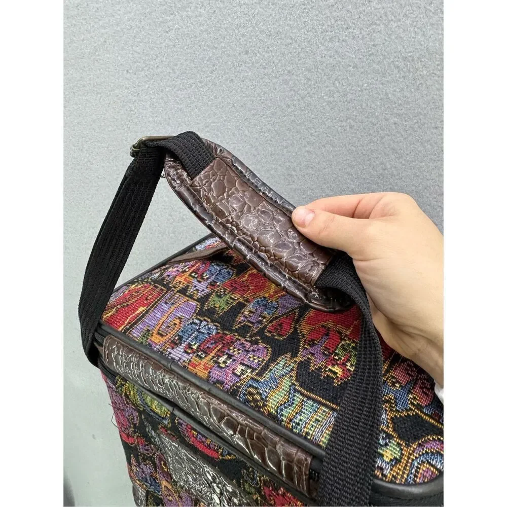 Laurel Burch Womens Multicolor Cat Faces Travel Cosmetic Makeup Train Case